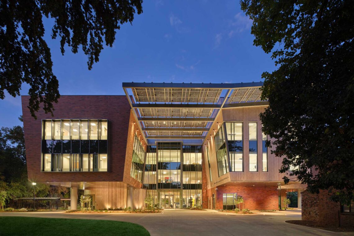 CSU Chico exterior at night